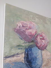 Two Peonies in Blue Vase