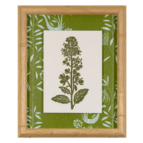 White Meadowsweet Linocut Green