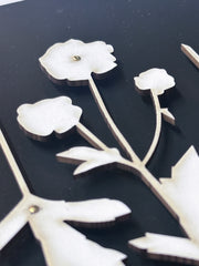 Six Flowers on Dark Wood