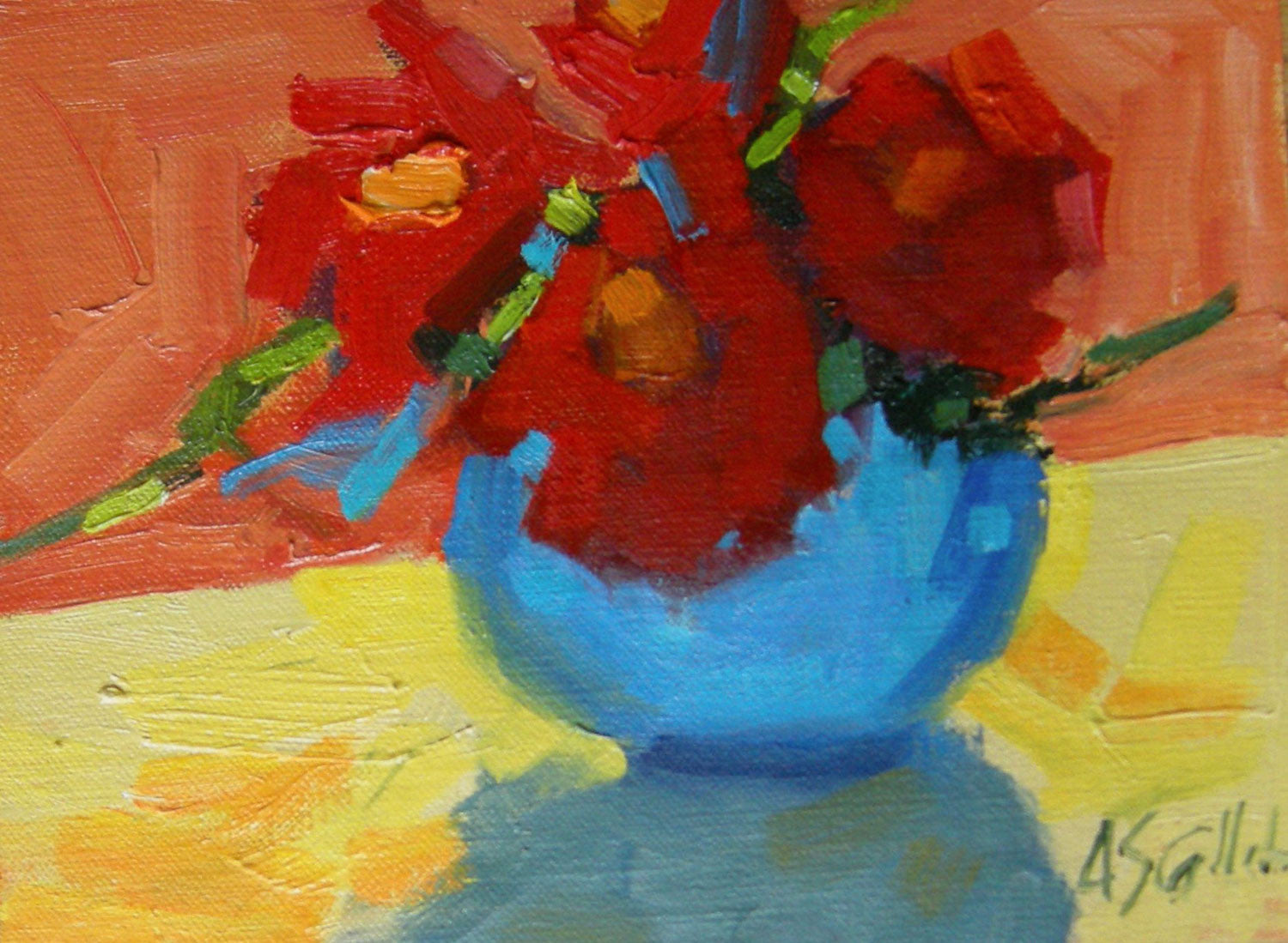 Red Flowers, Blue Pot